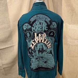 Teal Casual Button-Down Shirt with ROCK AND ROLL BACK!